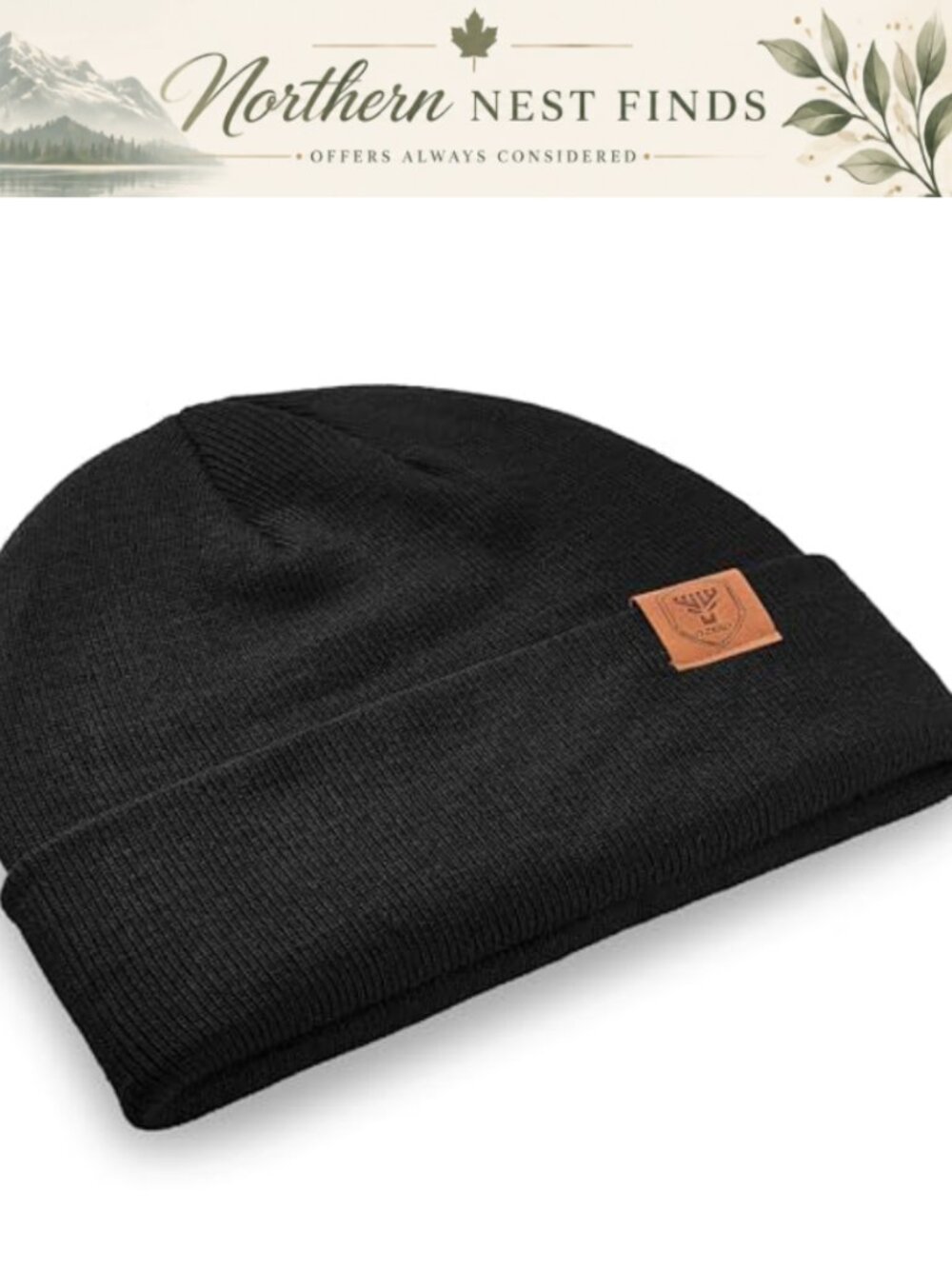 100% Acrylic Rib-Knit Beanie Winter Hat Warm Ears Cuffed